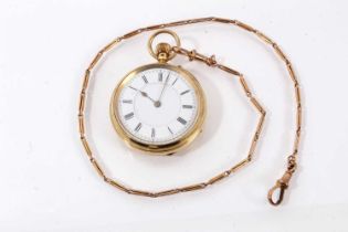 Late Victorian 18ct gold fob watch with button-wind movement by E. Briggs, Cleckheaton, signed and n