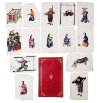 19th century album, with loose Chinese pith paintings, depicting various figural scenes including do