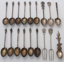 Set of twelve Chinese silver tea spoons, and other items