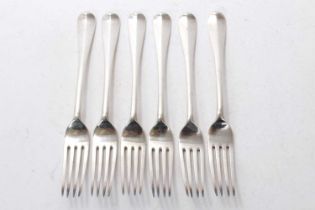 Set of six Edwardian silver Hanoverian pattern table forks, with engraved initial P