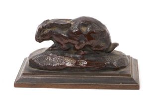 Antoine Louis Barye (1796-1875): miniature bronze sculpture of a hare