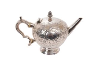 George II Scottish silver bullet teapot with later chased decoration and scroll handle with ivory in