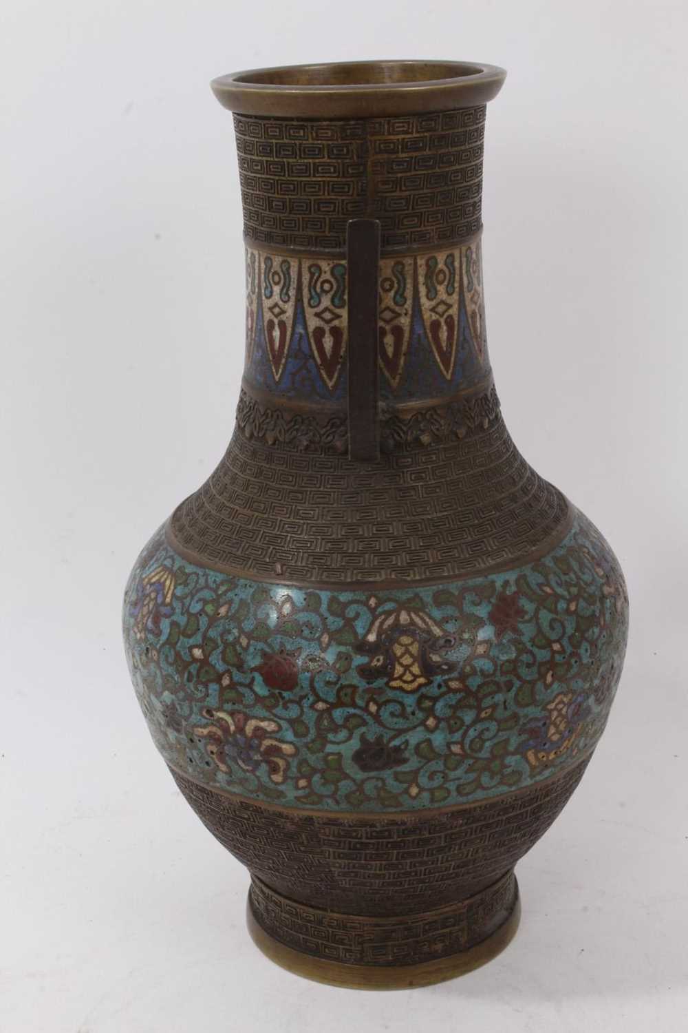 Antique Chinese cloisonné enamel bronze vase - Image 2 of 6
