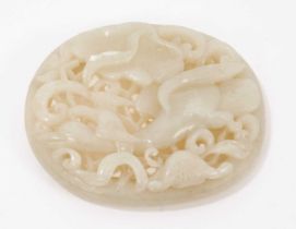 Chinese pale celadon jade plaque, carved and pierced with birds and foliate patterns