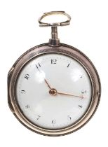George III silver pair-cased pocket watch by Issac Rogers, London. The fusee movement with verge esc