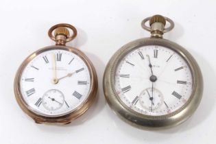 Large Elgin nickel pocket watch and gold plated pocket watch