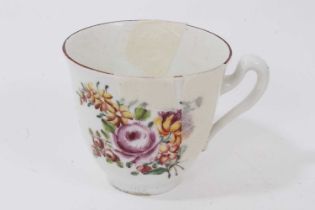 A Chelsea chocolate or large coffee cup, circa 1755, painted with flowers, with red-lined rim, ancho