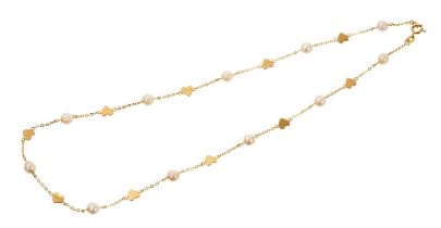 18ct gold and cultured pearl necklace with heart shape links