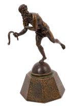 Early 20th century continental bronze of man holding a snake