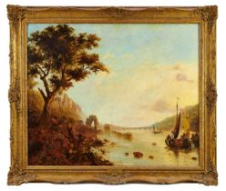 James Baker Pyne (1800-1870) oil on canvas - Italian Lake, inscribed verso, 64cm x 77cm, in gilt fra