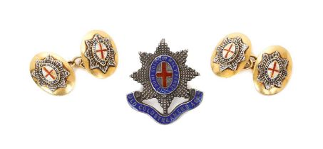 Fine Pair of 18ct gold and enamel regimental cufflinks for The Coldstream Guards