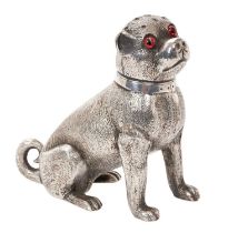 Victorian silver plated salt or pepper pot, realistically modelled, in the form of a Pug dog