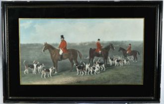 Victorian hand coloured engraving - Hunting Scene, probably the Grafton Hounds with Euston beyond, 4