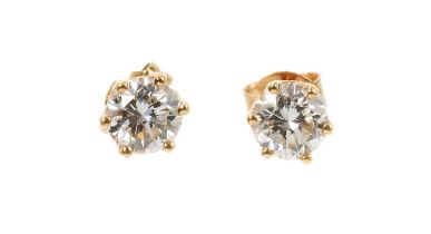 Pair diamond single stone stud earrings, each with a brilliant cut diamond estimated to weigh approx