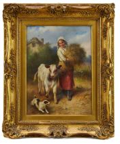 Walter Hunt (1861-1941) oil on panel - Feeding Time, signed and dated 1923, 40cm x 30cm, in glazed g