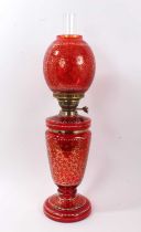 Victorian cranberry glass oil lamp with matching shade