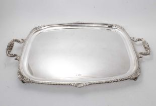 Large George V silver two handled tray