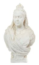 Fine carved white marble bust of Queen Victoria 1887