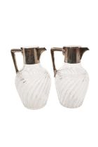 Pair of Continental silver (800) mounted and cut glass claret jugs
