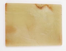 Chinese yellow jade plaque, carved on one side with a crab, a gourd, foliage and waves, the reverse