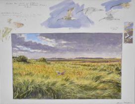 *Bruce Pearson (b.1950) pencil and watercolour sketches - Across the marsh at Stiffkey towards Holkh
