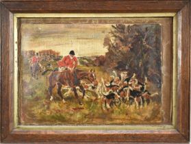 19th century, Naive School, oil on canvas laid on board - 'The Death', 19cm x 28cm, in oak frame