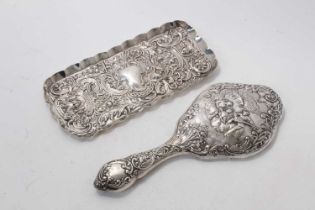 Edwardian silver dressing table tray and hand mirror (2)