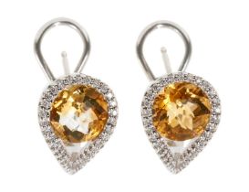 Pair of citrine and diamond earrings