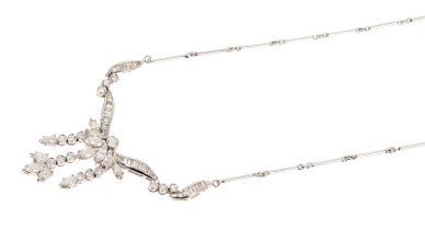 Diamond necklace with brilliant, baguette and marquise cut diamonds in 18ct white gold setting