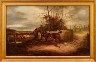 J. Clark (1812-1884), oil on canvas - The Runaway Carriage Horse, signed, 56cm x 91cm, in gilt frame