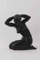 Continental bronzed plaster figure in the form of a nude female figure, indisctinly signed and numbe