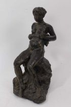 French bronzed sculpture, modelled in the form of a seated nude female figure, indisctinly signed an