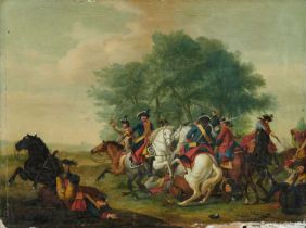 Continental School, mid 18th century, oil on panel - Cavalry Battle bearing signature L. Bakhuizen a