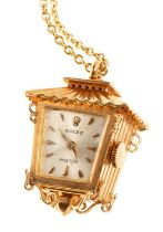 Rare 1960s Rolex gold novelty pendant watch in the form of a lantern, on chain