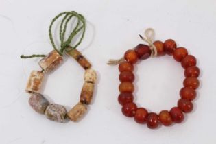 Chinese jade bead bracelet, possibly archaic, and a Chinese agate bracelet