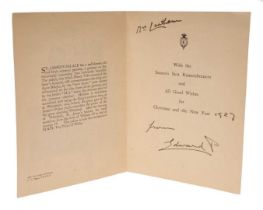 H.R.H Edward Prince of Wales (later H.M.King Edward VIII and Duke of Windsor) signed 1927 Christmas