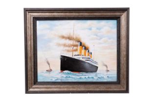 Worcester porcelain plaque, painted by P English, depicting the Titanic, signed and dated 2012