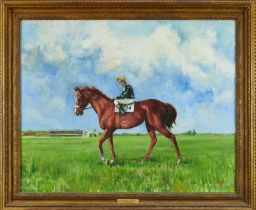 John Orr, contemporary, oil on canvas - Horse and Jockey, 'Mr Vernon Mullings "Cider with Rosie", Wi