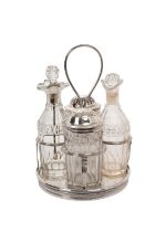 George III cut glass and silver cruet stand