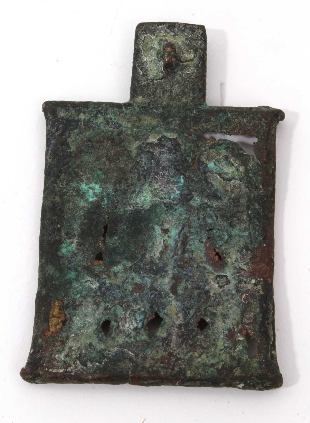 19th century Russian bronze traveling icon: Provenance: a gift to the vendor from another icon, the - Image 2 of 2