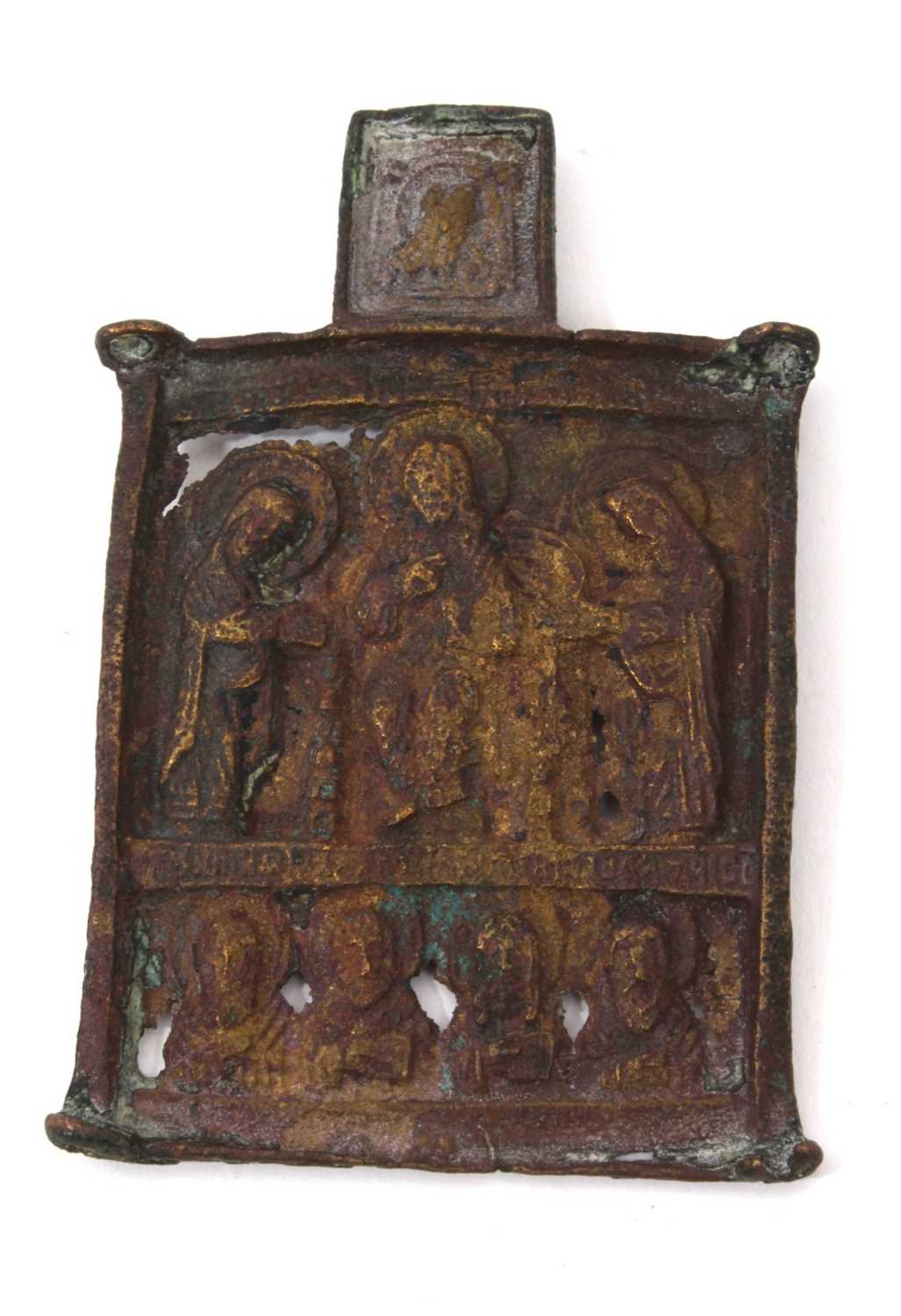 19th century Russian bronze traveling icon: Provenance: a gift to the vendor from another icon, the