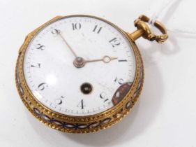 George III gold and enamel pocket watch, the fusee movement with verge escapement and finely pierced