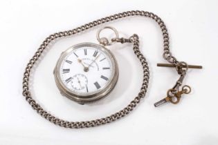 Silver Samuel Manchester open face pocket watch on silver chain with key
