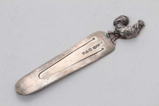 Edwardian silver bookmark with applied cockerel mount, (Birmingham 1907), maker Sampson & Mordan, st