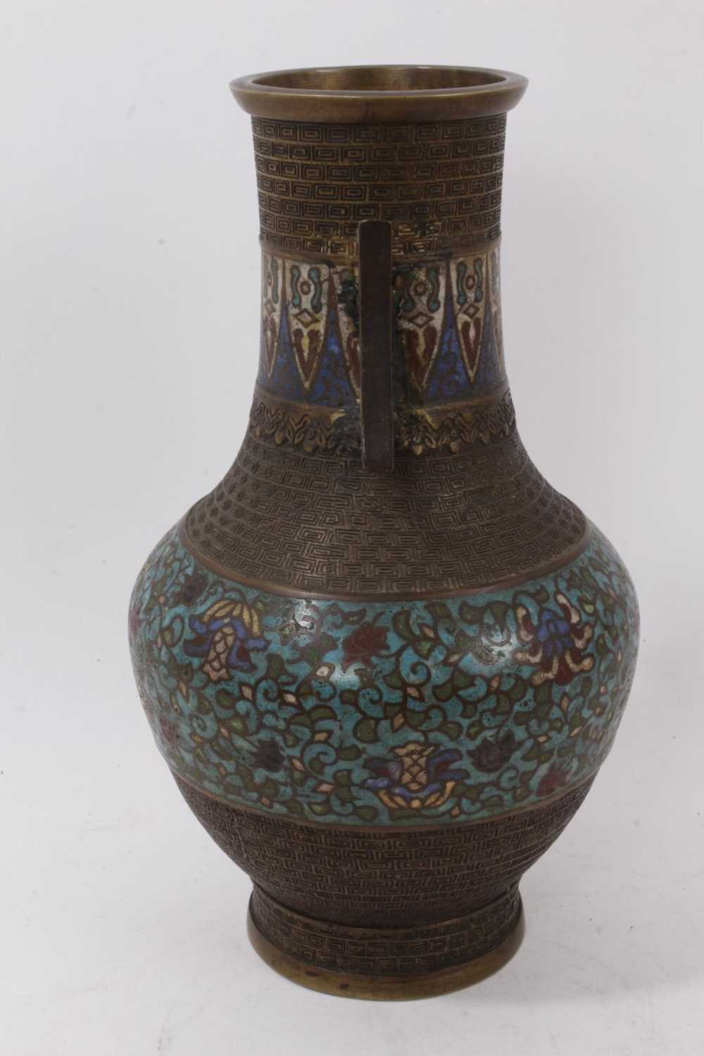 Antique Chinese cloisonné enamel bronze vase - Image 4 of 6