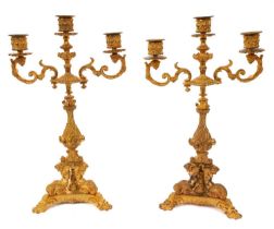 Pair ornate French Napoleon III presentation ormolu candlelabra