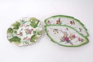 Derby leaf moulded dish, and a Chelsea dish in the form of two overlapping leaves, circa 1760