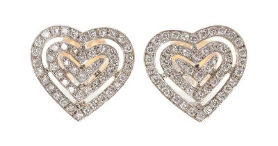 Pair of diamond heart shape earrings by Theo Fennell