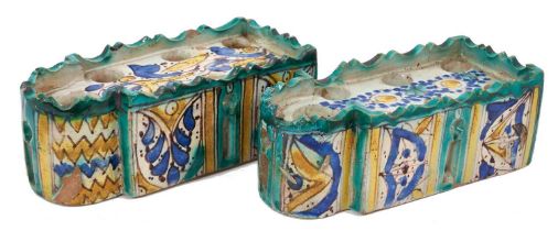 Unusual pair of tin glazed pottery objects, possibly late 18th century Portuguese inkwells