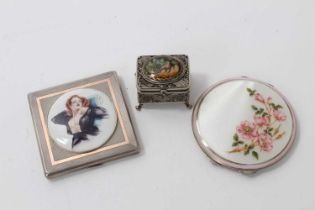 1930s circular silver powder compact and two other items with enamelled decoration,